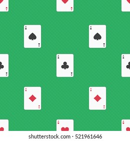 Seamless playing card pattern with all aces. Casino poker hazard risk games playing cards background template vector illustration.