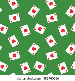 Seamless Playing Cards Hearts Suit Pattern Background Over The Green Table