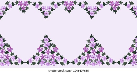 Seamless pleasant border in cute mallow flowers. Millefleurs. Floral background for textile, fabric manufacturing, wallpaper, covers, surface, print, gift wrap, scrapbooking, decoupage.