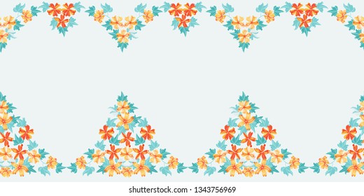 Seamless pleasant border in cute mallow flowers. Millefleurs. Floral background for textile, fabric manufacturing, wallpaper, covers, surface, print, gift wrap, scrapbooking, decoupage.