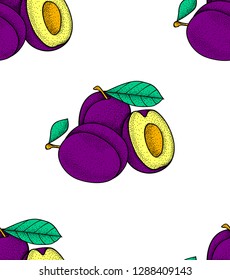 Seamless with plum. hand drawn