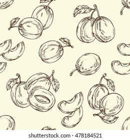Seamless with plum. hand drawn