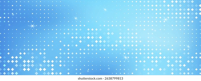 Seamless plus pattern with abstract health theme. Blue medical background for sign and layout use. Digital tech design element. Vector illustration.