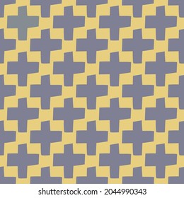 Seamless Plus Symbol Pattern On Yellow Background. Hand Drawn Seamless Pattern Background. Vector Illustration.