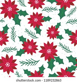 Seamless poinsettia with red and green color, vector illustration