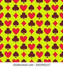 Seamless poker background with suits: hearts, diamonds, clubs, spades. Vector illustration.