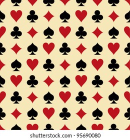 Seamless poker background with suits: hearts, diamonds, clubs, spades. Vector illustration.