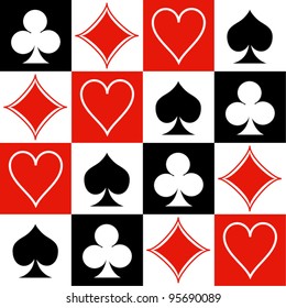 Seamless poker background with suits: hearts, diamonds, clubs, spades. Vector illustration.