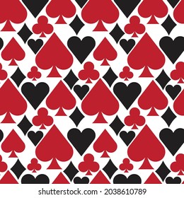 Seamless Poker Background Wallpaper With Isolated White Pattern ( Spade, Heart, Diamond, Club ). Suitable For Home Decoration, Bedding Set, Wall Type Design.