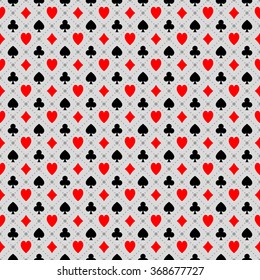 Seamless poker pattern with dots and black and red suit.