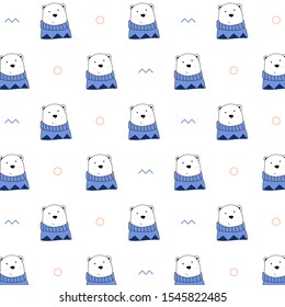 Seamless polar bear doodle pattern.