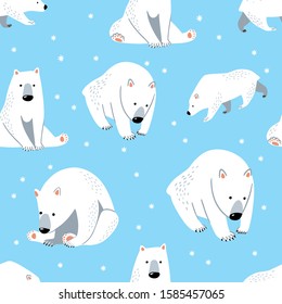 Seamless Polar Bear Pattern, Cute Bear Cartoon Vector Illustration. Can be used for textile, poster, wallpaper, birthday card.