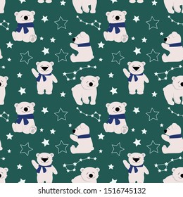 Seamless Polar Bears Patternstars Constellation Bear Stock Vector ...