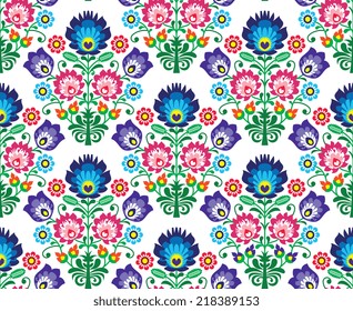 Seamless Polish, Slavic folk art floral pattern - wzory lowickie, wycinanka