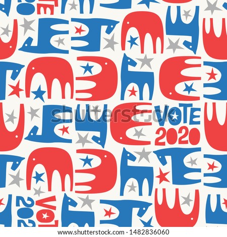 Seamless political pattern of donkey and elephant. United States 2020 election vector illustration