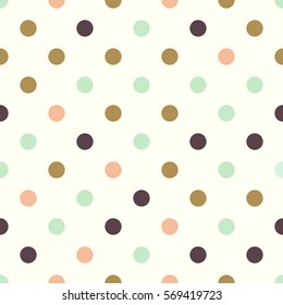 Seamless polka dot background in retro style. Vector illustration.