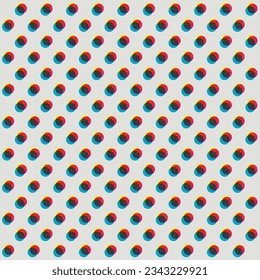 Seamless polka dot CMYK colors overlap transparent with riso print effect vector illustration background.