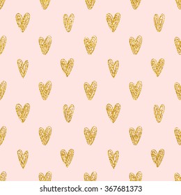 Seamless polka dot gold hearts pattern