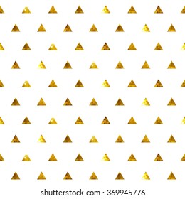 Seamless polka dot golden triangles pattern. Mosaic faceted texture background.