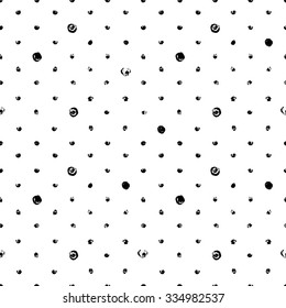 Seamless polka dot grunge vector pattern. Ink illustration.