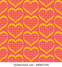 Seamless polka dot hearts pattern background for use in the textile printing and design packages