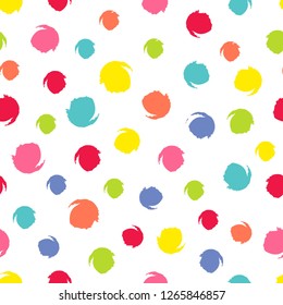 Seamless polka dot on white background. Abstract vector pattern with rounds from brush strokes. Hand drawn texture.