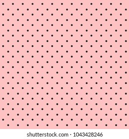 Seamless polka dot pattern. Black dots on pink background