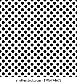 Seamless polka dot pattern. Black dots in random sizes on white background. Vector illustration.