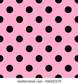 Seamless Polka Dot Pattern. Black Dots On Pink Background. Vector Illustration.