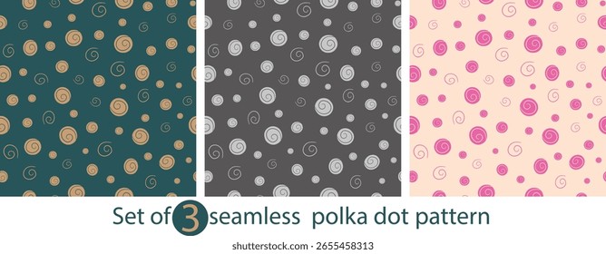 seamless polka dot pattern bundle set collection with green gray and soft pink color for fabric and backgrounds.