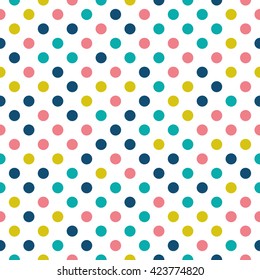 Seamless polka dot pattern with circles of fresh colors on a white background. Vector repeating texture.