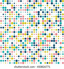 Seamless polka dot pattern with circles of fresh colors on a white background. Vector repeating texture.