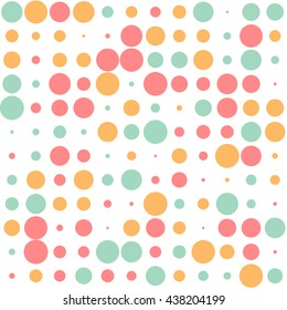 Seamless polka dot pattern with colorful circles on a white background. Vector repeating texture.
