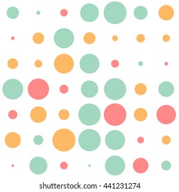 Seamless polka dot pattern with colorful circles on a white background. Vector repeating texture.