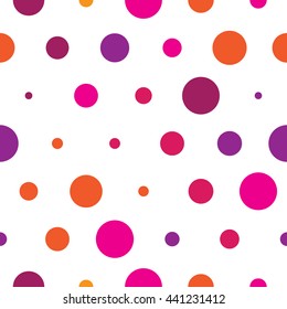 Seamless polka dot pattern with colorful circles on a white background. Vector repeating texture.