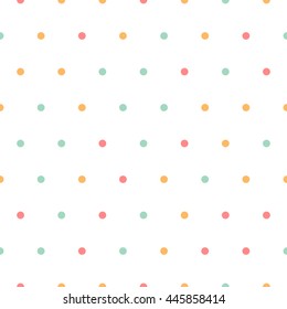 Seamless polka dot pattern with colorful circles on a white background. Vector repeating texture.
