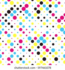 Seamless polka dot pattern with colorful circles on a white background. Vector repeating texture.