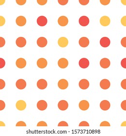 Seamless polka dot pattern in different colors. Orange theme. Sipmle flat vector wallpaper.