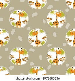 Seamless polka dot pattern with funny giraffes. Baby print