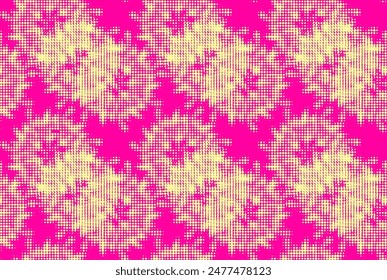 Seamless polka dot pattern of golden mandalas with offset grid base. Vector.