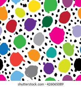 Seamless polka dot pattern. Hand painted circles with rough edges.