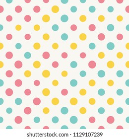 Seamless polka dot pattern with light background. Vector repeating texture.