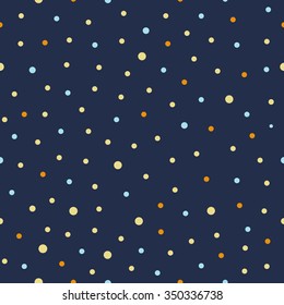 Seamless polka dot pattern on navy blue background. Vector illustration.