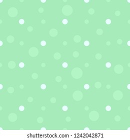 Seamless polka dot pattern in pastel colors. Green bubbles flat background. Children's bedroom, kids cloth texture. Vector Illustration. 
