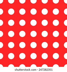 Seamless polka dot pattern in red and white. Retro background. Vector illustration.