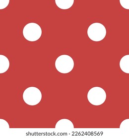 Seamless polka dot pattern in retro style. Abstract vintage pattern with large white polka dots on red background for textile, wrapping paper, banners, print and other design. Vector illustration