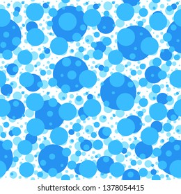 Seamless polka dot pattern in shades of blue with white background. Colorful circles or bubbles pattern