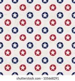 Seamless Polka Dot Pattern With Stars In American National Flag Colour Gamut. Vector Illustration, EPS 10.