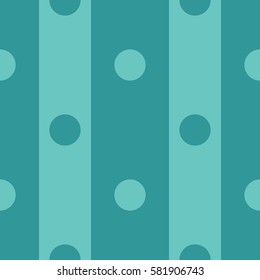 Seamless polka dot pattern with stripes. Tiling turquoise background. Abstract spring Easter texture. Holiday wrapping paper, event vector card. Fabric spring ornament with circles. Traditional design