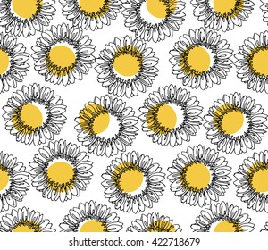 seamless polka dot pattern of sunflowers black and white and yellow